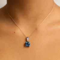  14k White Gold 7x7 Checkered Board Cut Blue Topaz 