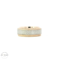 14k Two-toned 8mm Comfort-fit Hammered-finished With Milgrain Carved Design Band