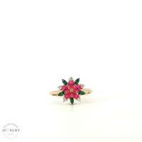 14K Yellow Gold Multi-Color Flower Ring