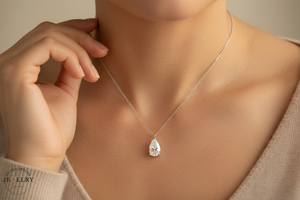 14K White Gold 1.02 Pear-Cut Lab-Grown Diamond 18" Cable Link Necklace  